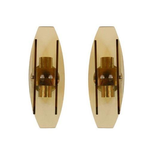 Par de apliques de cristal Murnao en color marrón ámbar de Veca, década de 1970