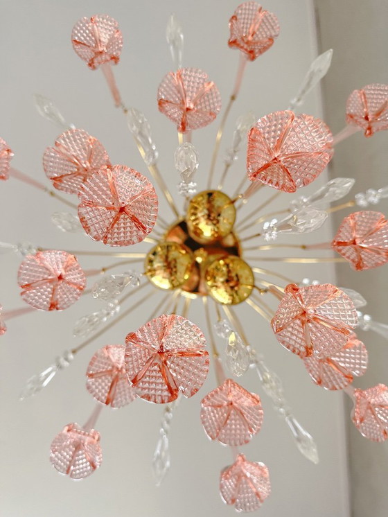 Image 1 of Vintage roze bloemen kroonluchter