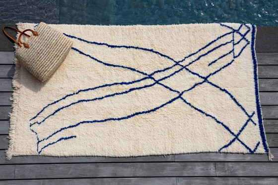 Tappeto Beni Ouarain bianco e blu. – Tappeti, Wool, Cotton (photo 5 of 16)