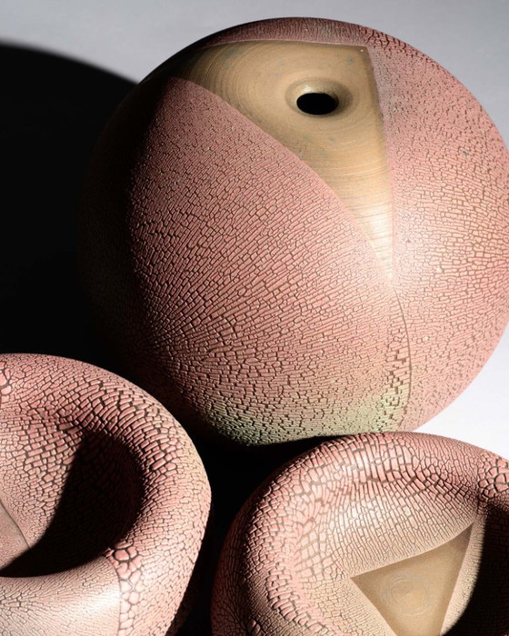 Image 1 of Artist Ceramist Mario Enke Studiokeramik German Studio Ceramic Vase & Bowls Trio East German Art Pottery