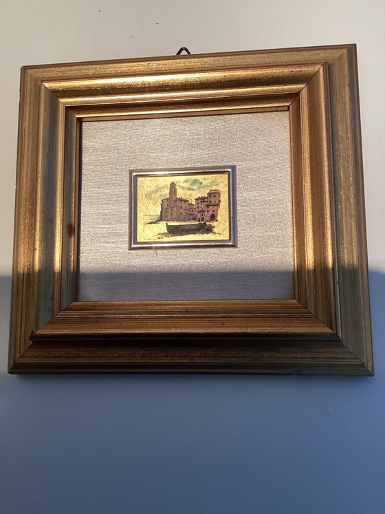 Duo set Certified Vintage Italian Miniatures on 23K Gold Leaf., Art, Glass, Brown (photo 7 of 8)