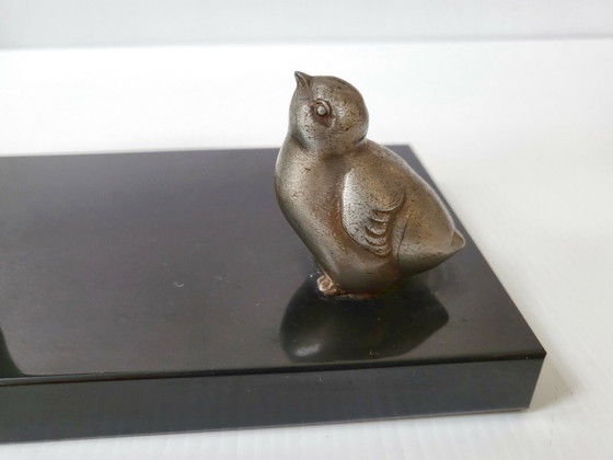 Image 1 of HET LAM EN DE VOGEL 1930 ART DECO METAAL & MARMER JAREN 30 BRONZEN DIER 1930