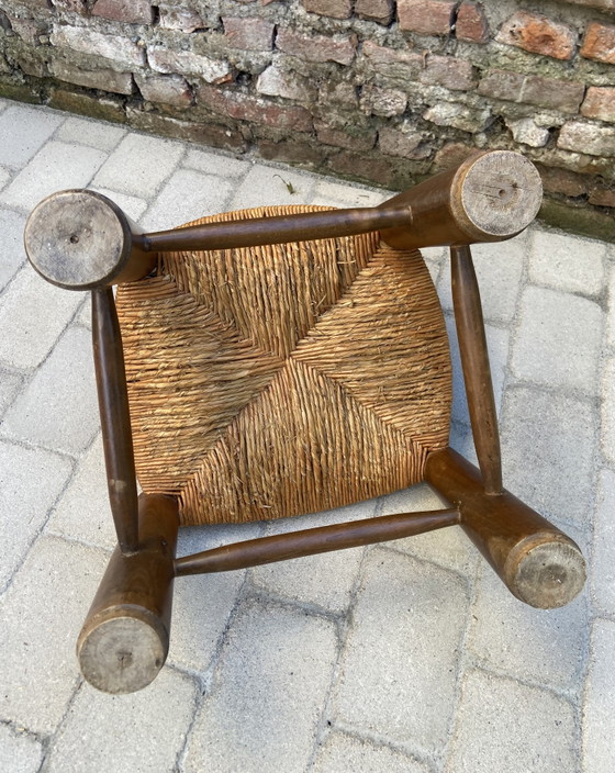 Image 1 of Exceptional Pair of French Brutalist Chairs in the Manner of Charles Dudouyt, 1940s – Sculptural Solid Wood & Straw Seats
