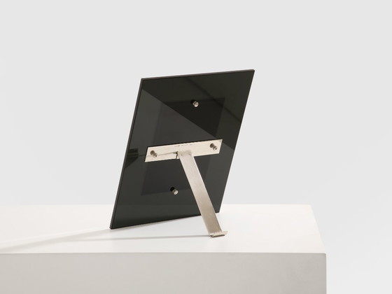 Image 1 of La Maison Desny Art Deco nikkelmetalen opaalglazen tafelspiegel uit de jaren 1930