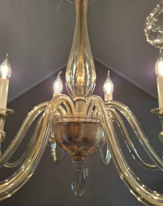Vintage Italian Murano 8-Arm Chandelier - Crystal. – Copper (photo 6 of 17)
