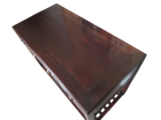 Antique Chinese Altar Side Table, Hall Table, Wall Console. Dimensions: 113x85cm and 81cm High. – Wood, Brass (photo 4 of 5)