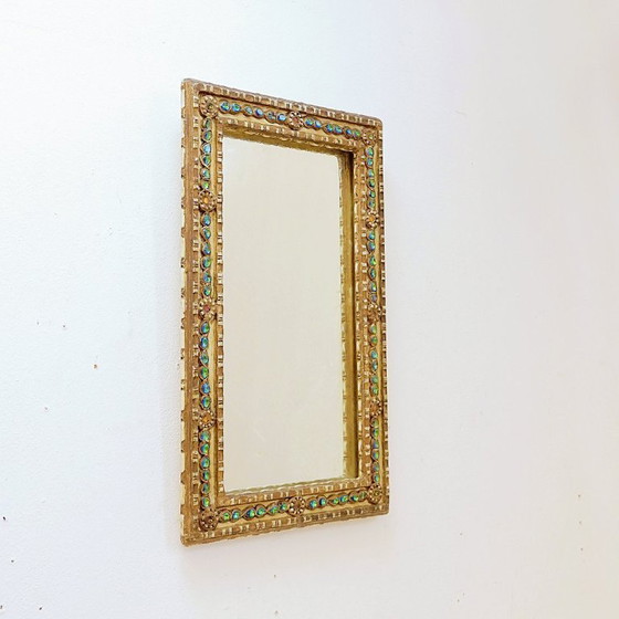 Image 1 of Miroir en stuc et pierres colorées dans le style des Creaciones Gobesso, Italie