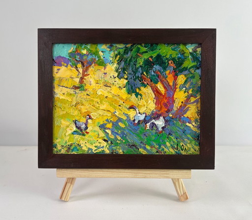 Original Oil Painting Nature Field Landscape A day filled with summer