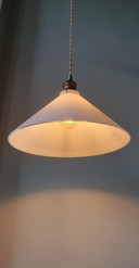 Vintage pendant lamp in opaline/frosted glass - banker's lamp or shoemaker's lamp