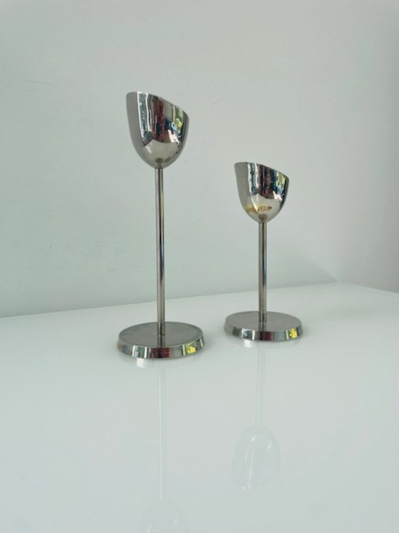 Image 1 of Set di 2 candelieri in acciaio, design moderno