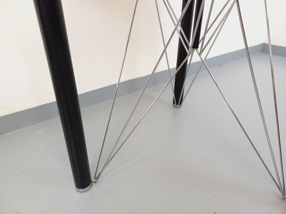 Image 1 of Vintage round dining table in smoked glass, black metal and chrome metal from the 80s
