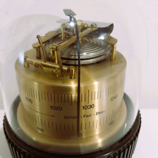 Baromètre mécanique ancien sous cloche – Objet scientifique décoratif Barigo immagine 1 Baromètre mécanique ancien sous cloche –