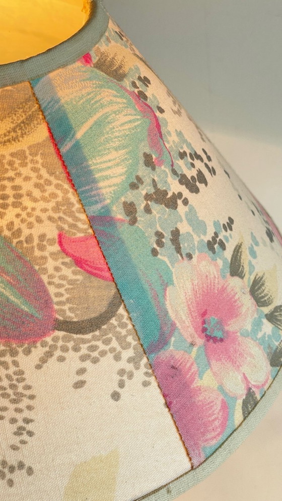 Image 1 of Vintage Pine Lamp with Floral Shade