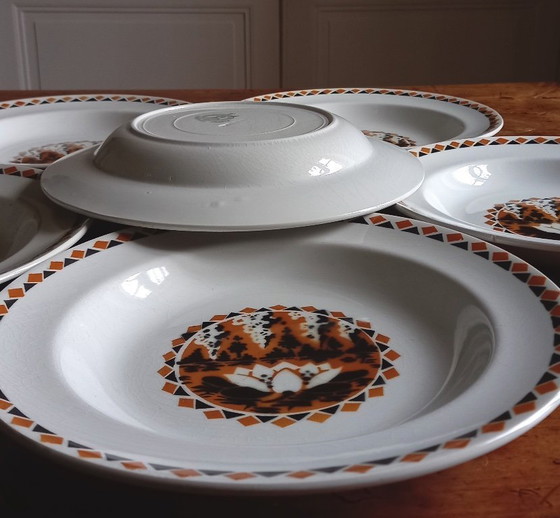 Image 1 of Art Deco aardewerken soepborden van Hamage & MDL "Waterlelie"