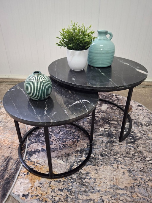 Salontafelset van marmer en metaal, zware uitvoering