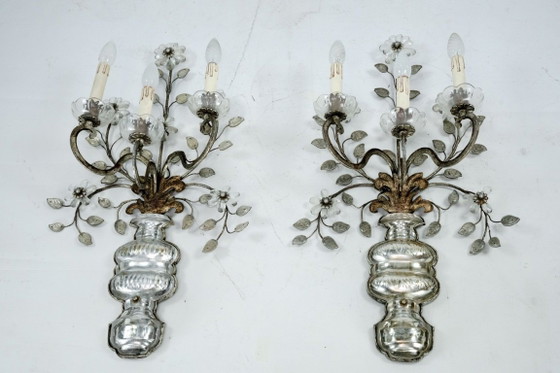 Image 1 of Coppia applique francese Maison Bagues in cristallo e bronzo, anni '60