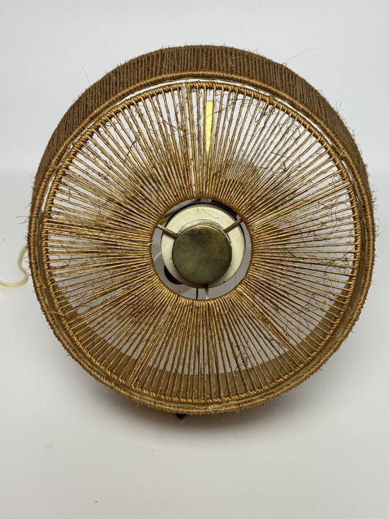 Image 1 of Mid-Century French Design Brass Table Lamp with Papercord Shade, Attributed to Audoux-Minet, 1960s