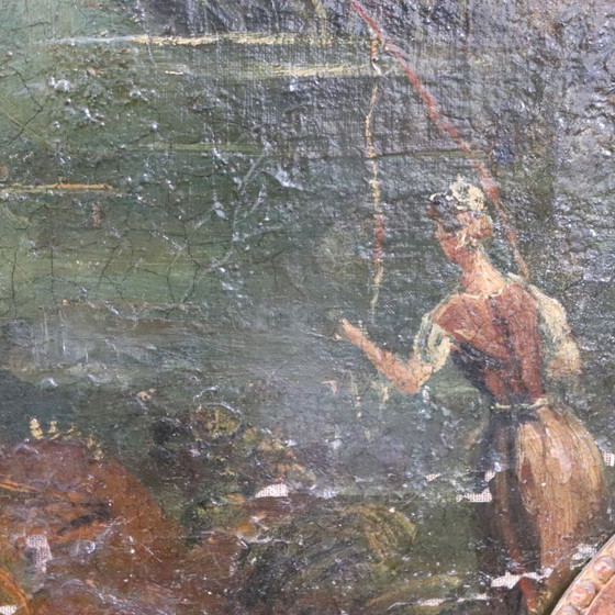 Image 1 of River landscape, oil painting on canvas, Italy 19th century