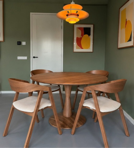 Sav & Okse Set da pranzo, Tavolo Rotondo in Legno & 4 Sedie, Tessile, Beige (foto 2 di 5)