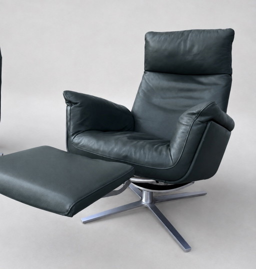 Sillón FSM Shelby – Diseño en cuero color petróleo de Georg Appeltshauser – verstelbare relaxstoel, Metal (photo 2 of 15)