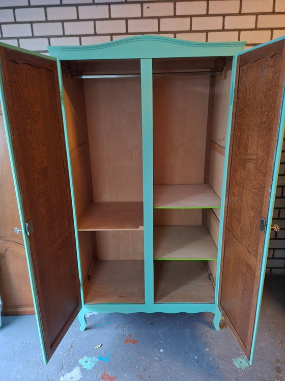 Mint green wardrobe with two doors, Wood, Vintage (photo 6 of 9)