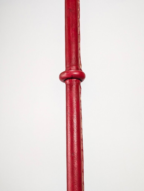 Jacques Adnet Red Leather Floor Lamp, Mid-Century Modern, France, 1960s – Lighting, Metal (photo 8 of 13)