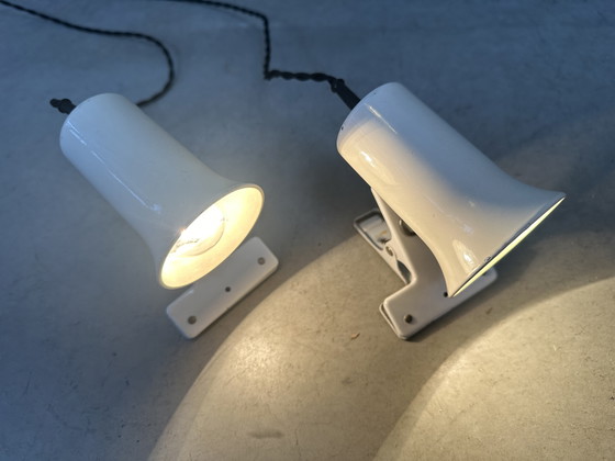 Image 1 of 2x vintage industriële klemspot (wit) - LITA