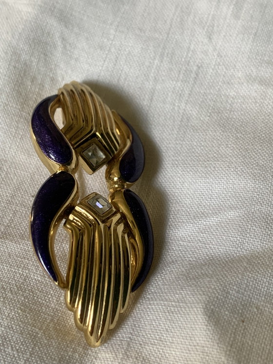 Broche-Pendentif Vintage GUY LAROCHE Signée - Plaqué Or et Émail Aubergine - (7x3 cm) – Cadeaux, Other (photo 6 of 9)