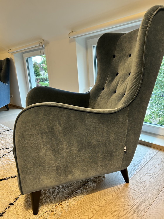 Image 1 of 2X SILLONES SITS POLA de terciopelo azul oscuro con patas negras