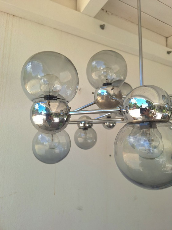 Image 1 of Lustre italien vintage 1960/70, style atomique, extra large, 16 lumières, RARE