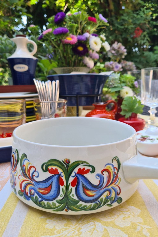 1x sauce fondue pan Villeroy & Boch decor chicken|cock