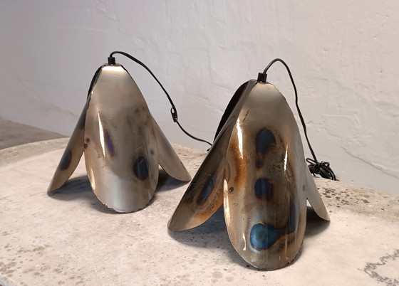 Image 1 of Set di 2 lampade a sospensione in metallo a forma di fiore