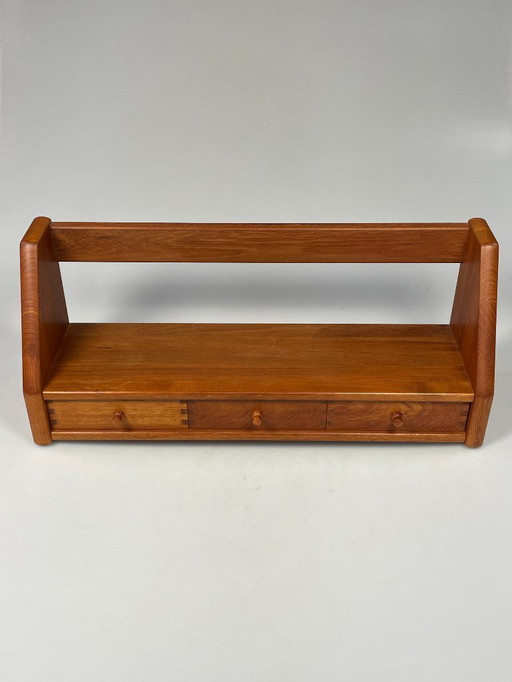 Vintage Wandplank Met Lades, Dyrlund, Massief Teak, Denemarken 1970's