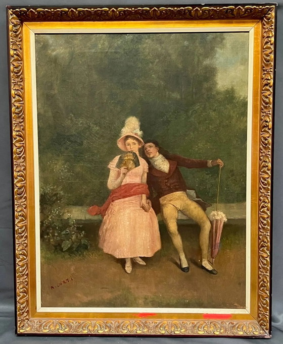 A. Corti. Galante scène. – Schilderijen & Tekeningen, Canvas (photo 7 of 7)