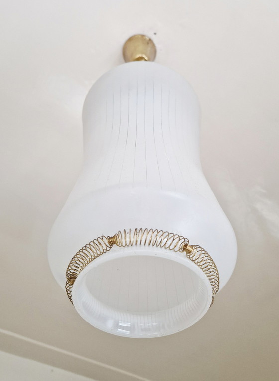 Image 1 of Lampada a sospensione vintage - Ca. 1950 - ottone - vetro rivestito - Italia