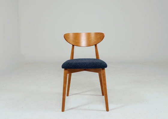 Image 1 of Scandinavische eetkamerstoelen set van 4, marineblauw met krullend design