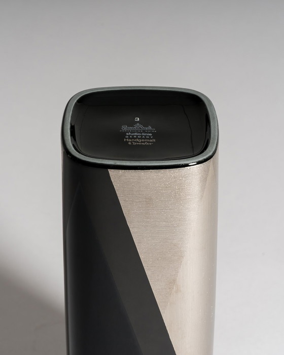 Image 1 of Helmut Drexler for Rosenthal, “Platinnebel” Vase Trio, Porcelaine Noire with Platinum, 1980s