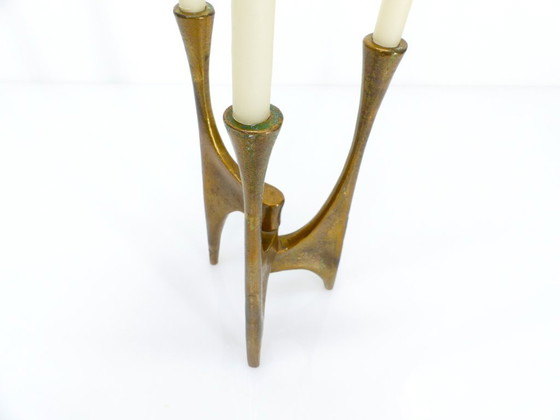 Image 1 of Lampadario brutalista a treppiede in bronzo, Michael Harjes, Germania, circa 1960