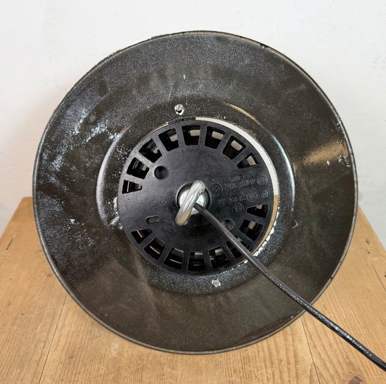 Image 1 of Industrial Grey Enamel Pendant Lamp with Milk Glass, 1960s