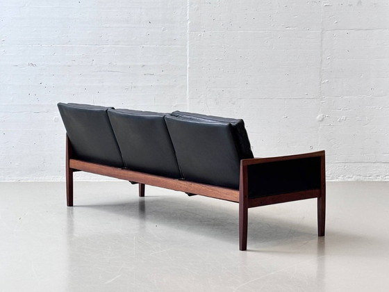 Image 1 of Canapé de style mid-century en palissandre et cuir de vachette noir, signé Hans Olsen pour Vatne Møbler, 1960