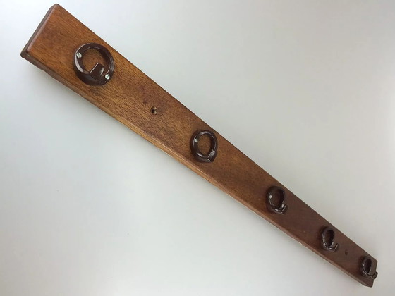 Image 1 of 60's 70's Porte-manteau Porte-manteau mural métal bois Space Age