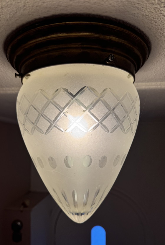 Image 1 of Lámpara de techo Art Déco – Modelo "Huevo" con cristal tallado