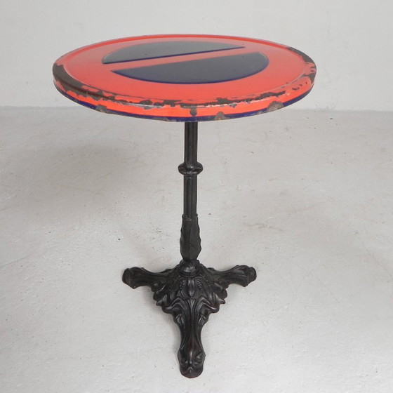 Image 1 of Bistro table with cast iron leg and traffic sign as top, 1920s, Paris