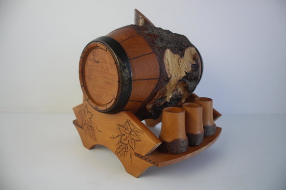 Image 1 of Botte e calici in legno intagliati a mano, anni '50.