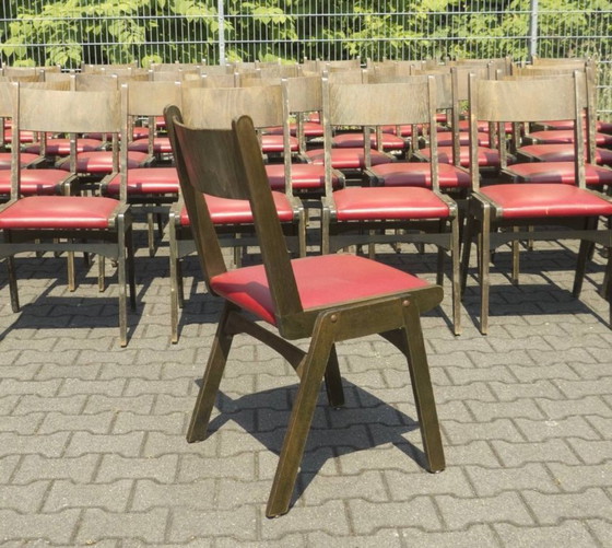 Grand lot de chaises vintage empilables, Chaises de salle à manger, Bois, Skaï, Rouge (photo 8 sur 14)