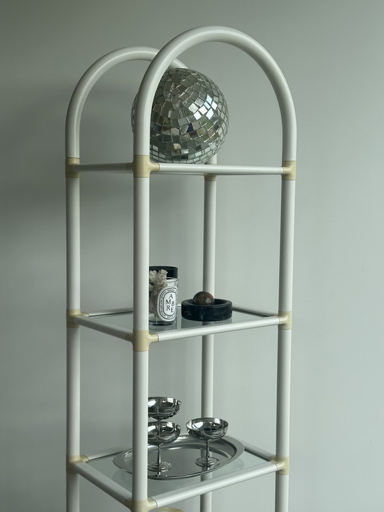 Image 1 of Scaffale vintage retrò Space Age in vetro acrilico bianco crema