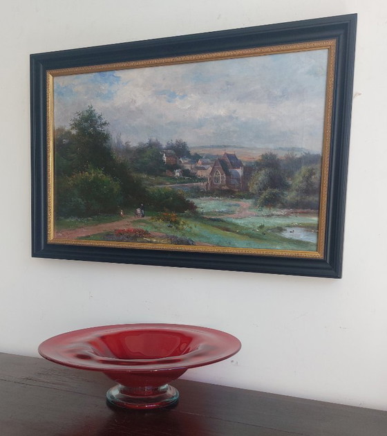 Image 1 of Paysage de village rural avec église - Henri Marcette (1824–1890)