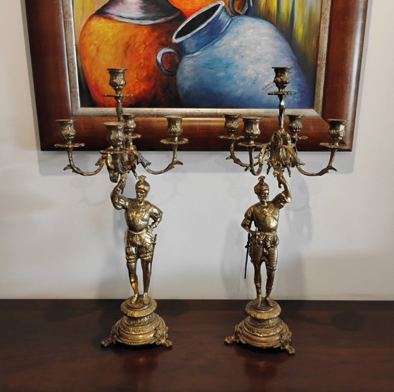 Image 1 of Paar Kandelaber mit Ritterfiguren