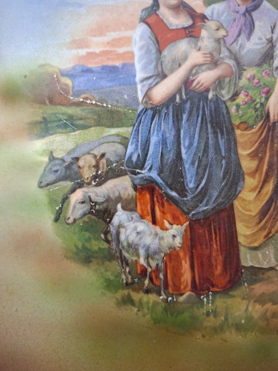 Image 1 of Due piatti da parete in ceramica con scena di fattoria