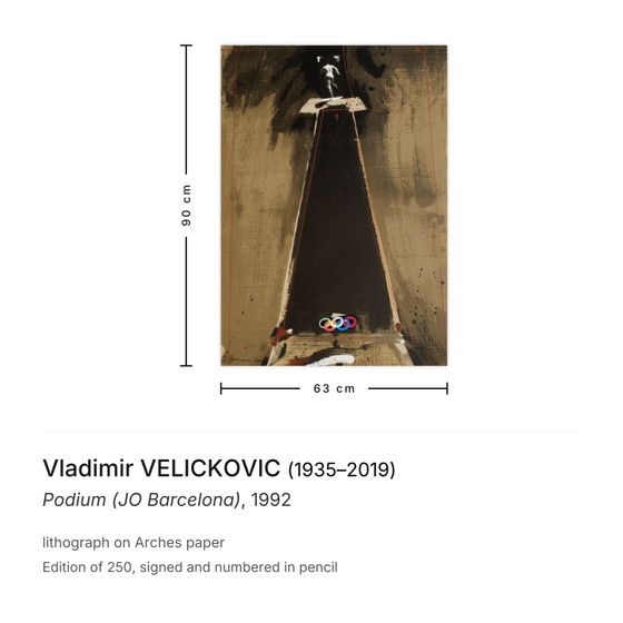 Signierte Lithografie von Vladimir Velickovic auf dem Podium (JO Barcelona) 1992 – Lithographien & Drucke (photo 3 of 5)